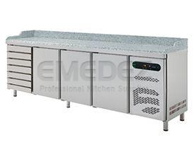 Masa preparare pizza inox refrigerata 3 usi 7x GN container blat granit 606 litri 254.2x80x85